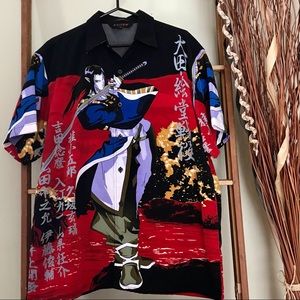 🔆Rare Red DTEK Japanese Anime Samurai Elf Warrior Shirt - Vintage 90s Rare - L